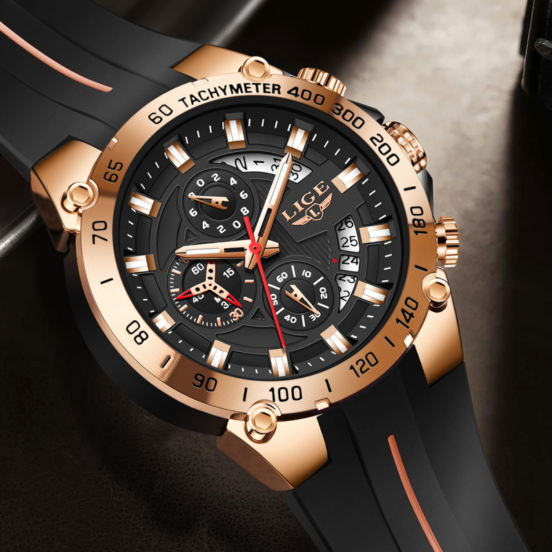 Трансграничен моден спортен часовник, мъжки студентски многофункционален хронограф с календар, водоустойчив светещ кварцов ръчен часовник