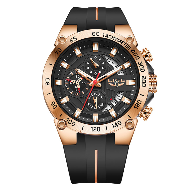Трансграничен моден спортен часовник, мъжки студентски многофункционален хронограф с календар, водоустойчив светещ кварцов ръчен часовник