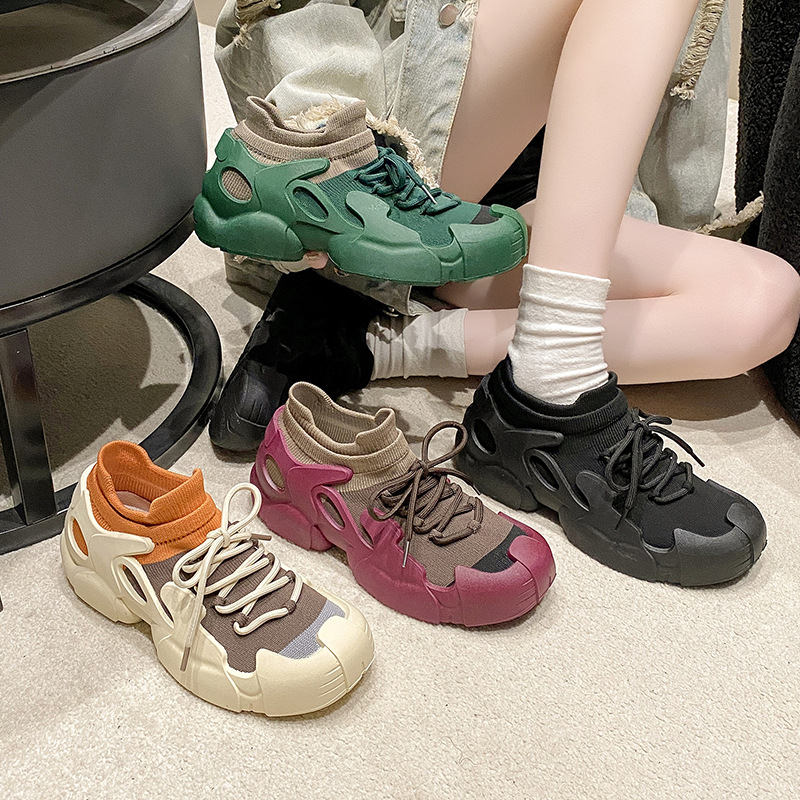 Чорапи и обувки 2025 Нови дамски ежедневни обувки с дебела подметка, дамски обувки, летни дишащи, с плетена материя, големи размери