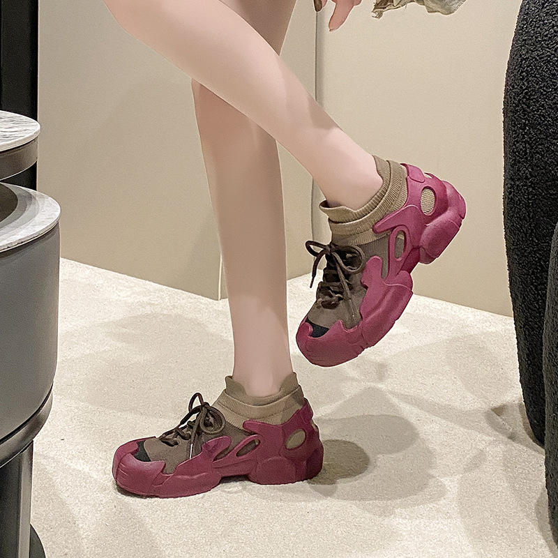 Чорапи и обувки 2025 Нови дамски ежедневни обувки с дебела подметка, дамски обувки, летни дишащи, с плетена материя, големи размери