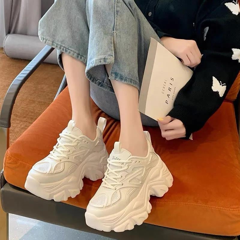 Torre Shoes Pantofi sport pentru femei, pantofi sport cu platformă, talpă groasă, cu plasă, respirabilă, noi din 2024, model nou, all-match