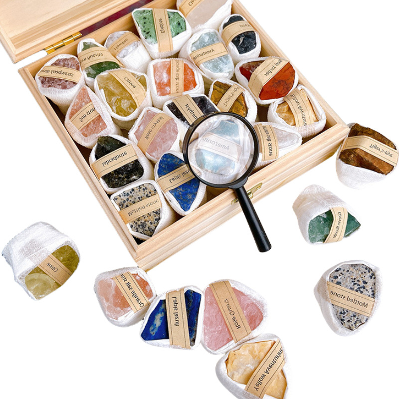 Natūralaus krištolo neapdoroto akmens rūdos pavyzdžių dėžutė vaikams, dovana populiariajam mokslui, mokymui krištolo mineralinio krištolo kostiumo papuošalai