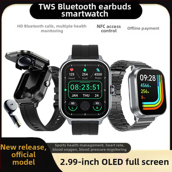Tws Dual Bluetooth-peakomplekt Mp3 kahe-ühes binauraalne jälgimine nutikas käevõru telefoniga täiskasvanute nutikell
