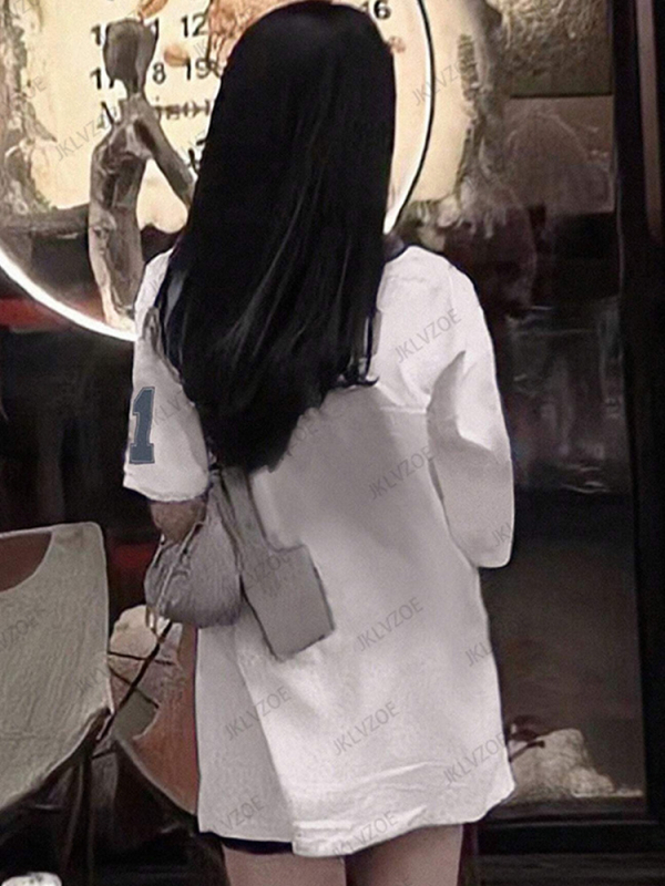 2025 Лятна нова ретро тениска с щампа № 91, дамска футболна фланелка с V-образно деколте и къс ръкав, свободна, супер