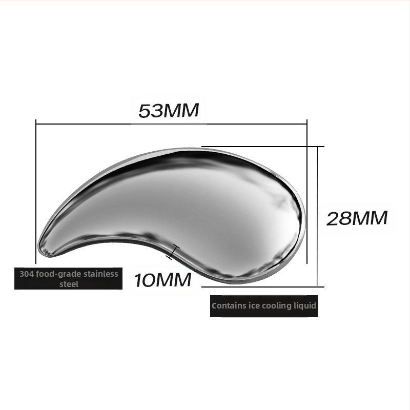 Неръждаема стомана за красота на лице, стъргалка за полумесец, масаж на очите, ледена/гореща компресия, пластир за очи