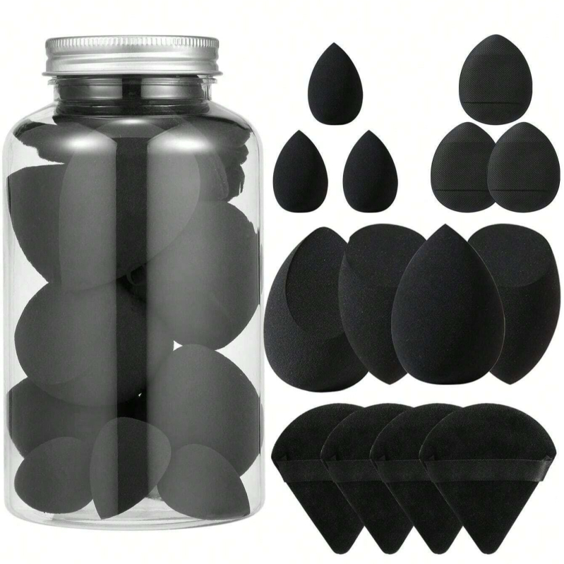 Tarpvalstybinis populiarus plaustavimo buteliuose parduodamas S14 pudros kempinėlių rinkinys, grožio kiaušinis, nykščio kempinėlė, medvilninė pudros kempinėlė, mini pudra