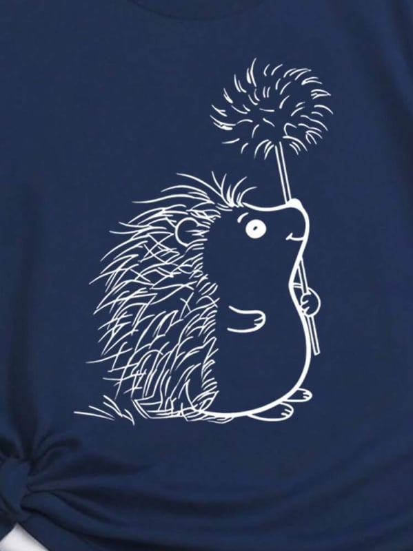 大码刺猬印花圆领短袖T恤，