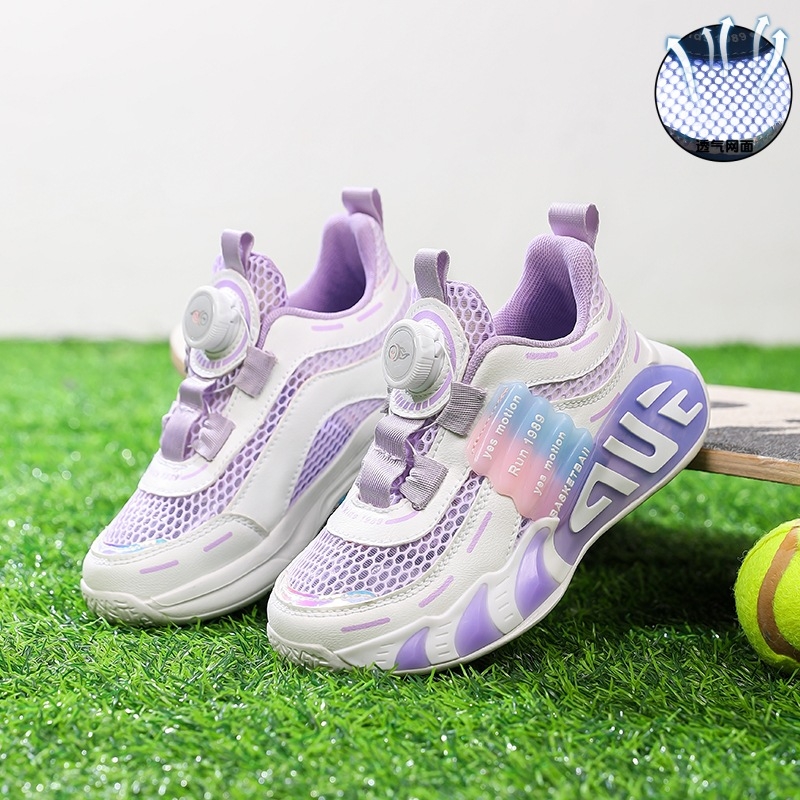 Παιδικά αναπνεύσιμα αθλητικά παπούτσια μονού πλέγματος για αγόρια 2025 καλοκαίρι νέο στυλ κορίτσια περιστρεφόμενα κουμπιά παπούτσια τρεξίματος παρτίδα