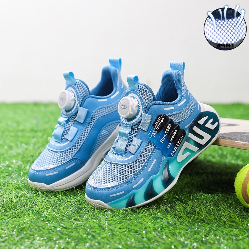 Παιδικά αναπνεύσιμα αθλητικά παπούτσια μονού πλέγματος για αγόρια 2025 καλοκαίρι νέο στυλ κορίτσια περιστρεφόμενα κουμπιά παπούτσια τρεξίματος παρτίδα