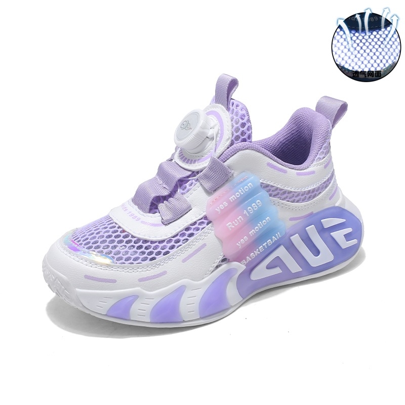 Παιδικά αναπνεύσιμα αθλητικά παπούτσια μονού πλέγματος για αγόρια 2025 καλοκαίρι νέο στυλ κορίτσια περιστρεφόμενα κουμπιά παπούτσια τρεξίματος παρτίδα