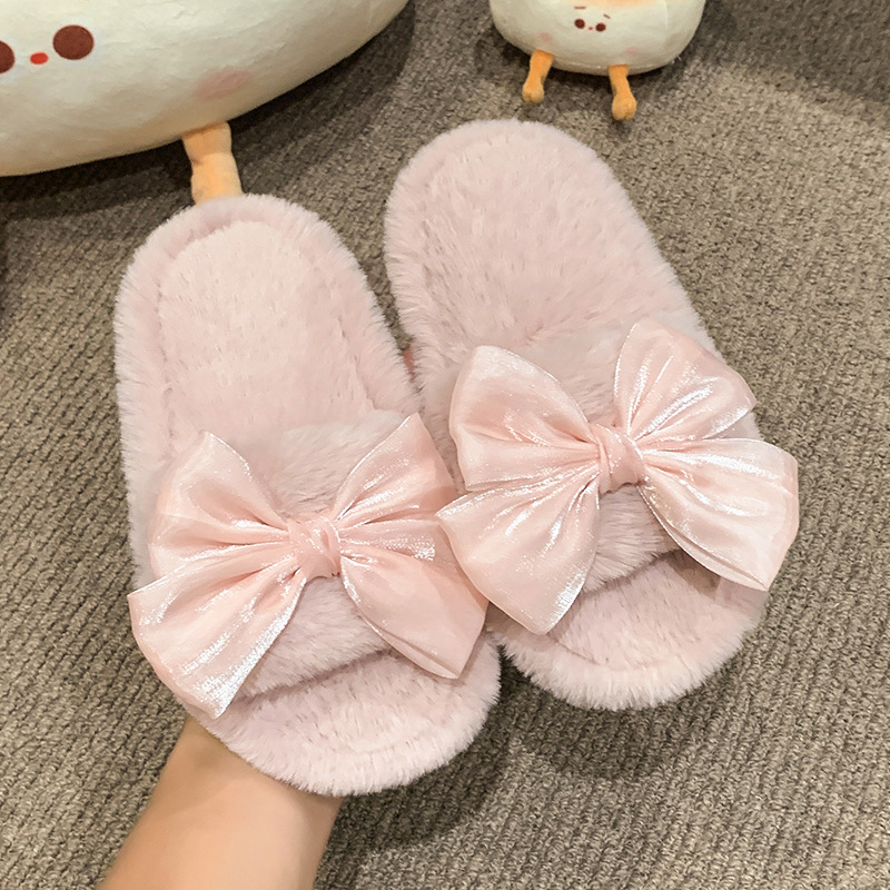 Vaikiškos pūkuotos šlepetės su lanku, mergaitėms, namų apyvokos reikmenys, elegantiškos „Chanel“ stiliaus, plokščios, pliušinės, viršutinio dėvėjimo šlepetės