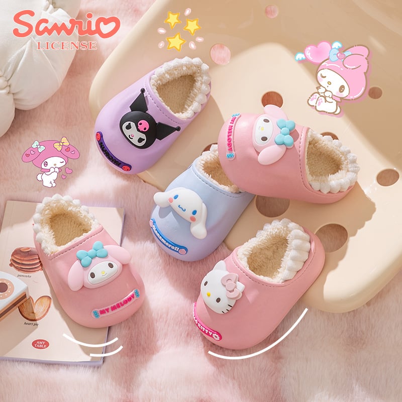 Papuci Sanrio pentru copii, toamna și iarna, geantă de interior cu toc Mao, pantofi de casă pentru băieți și fete, drăguț, de pluș, cald, din bumbac, pantofi