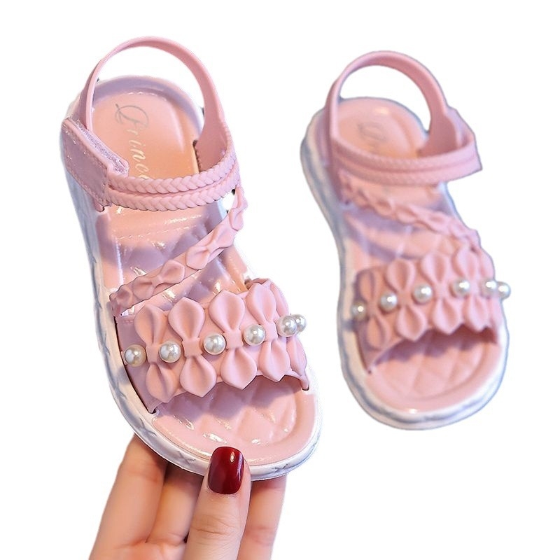 Meiteņu sandales Jaunas vasaras mazuļu meiteņu sandales pusmūža un vecākām meitenēm, kas valkā elpojošas bērnu princeses kurpes