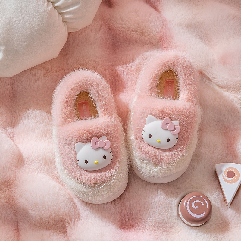 Laste puuvillased sussid, ehtsad Sanrio meeste ja naiste talvised pehmed lapsevanema-lapse multifilmi sise-kodu libisemiskindlad soojad puuvillased kingad