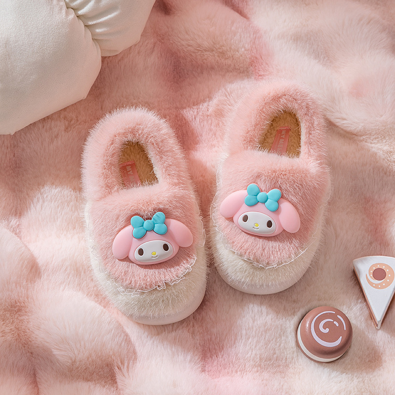 Laste puuvillased sussid, ehtsad Sanrio meeste ja naiste talvised pehmed lapsevanema-lapse multifilmi sise-kodu libisemiskindlad soojad puuvillased kingad