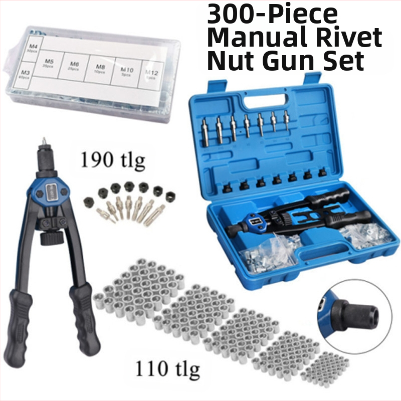 Nitovacie kovania na nitovacie matice so závitom M3-M12, 300 ks manuálnych nitovacích strojov/nitovacích pištolí