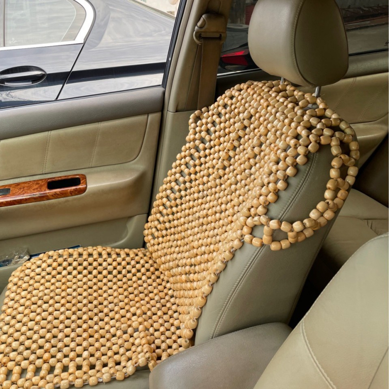 Drevený korálkový vankúš do auta, letný priedušný chladiaci podložka, letný jednosedadlový vetraný univerzálny korálkový vankúš do sedadla, drevený béžový