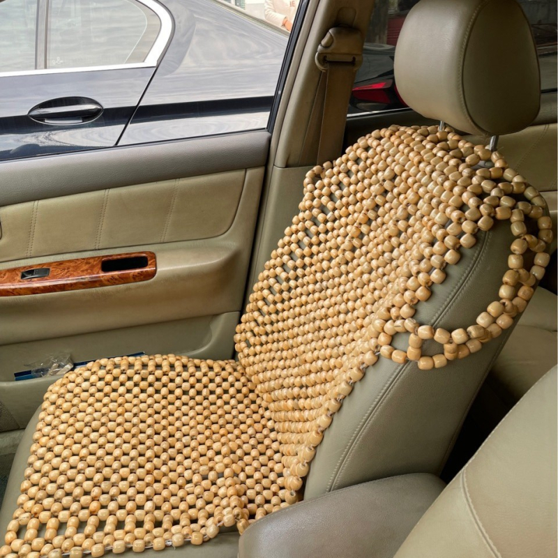 Drevený korálkový vankúš do auta, letný priedušný chladiaci podložka, letný jednosedadlový vetraný univerzálny korálkový vankúš do sedadla, drevený béžový