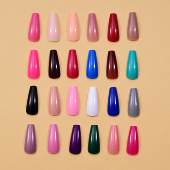 Διασυνοριακά 576 τεμάχια 24 χρώματα γυαλιστερά φορέσιμα νύχια μεσαίου και μεγάλου μήκους ψεύτικα νύχια μανικιούρ καθαρό χρώμα τετράγωνο κοντά νύχια patch χονδρικής