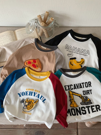 Buga Sugar 2025. aasta sügise uus laste rõivaste jaapani stiilis T-särk poistele ja tüdrukutele rätikutikandiga ja värviblokkidega pikkade varrukatega T-särk