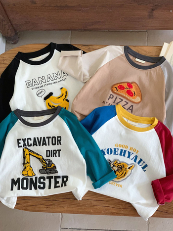 Buga Sugar 2025. aasta sügise uus laste rõivaste jaapani stiilis T-särk poistele ja tüdrukutele rätikutikandiga ja värviblokkidega pikkade varrukatega T-särk