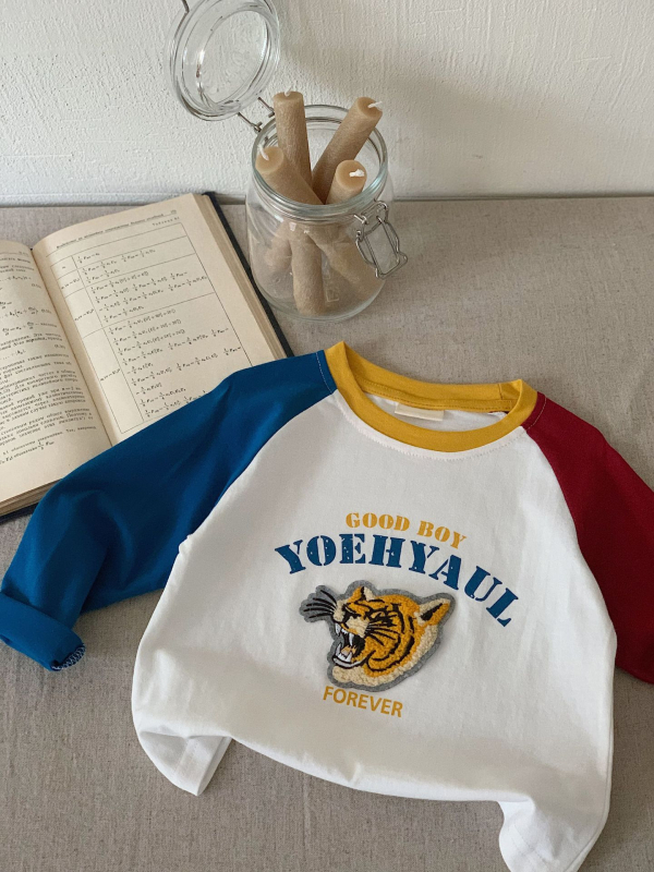 Buga Sugar 2025. aasta sügise uus laste rõivaste jaapani stiilis T-särk poistele ja tüdrukutele rätikutikandiga ja värviblokkidega pikkade varrukatega T-särk