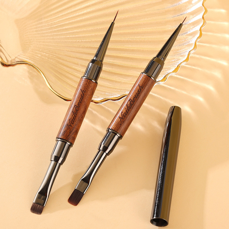 Sandalmedžio rinkinys su dangteliu, dvipusiu ištraukiamu lininiu fototerapijos šepetėliu, apvalia galva, dažytu gradientu, kvadratiniu ir apvaliu manikiūro šepetėliu nagų salonams