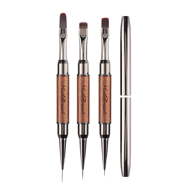 Sandalmedžio rinkinys su dangteliu, dvipusiu ištraukiamu lininiu fototerapijos šepetėliu, apvalia galva, dažytu gradientu, kvadratiniu ir apvaliu manikiūro šepetėliu nagų salonams