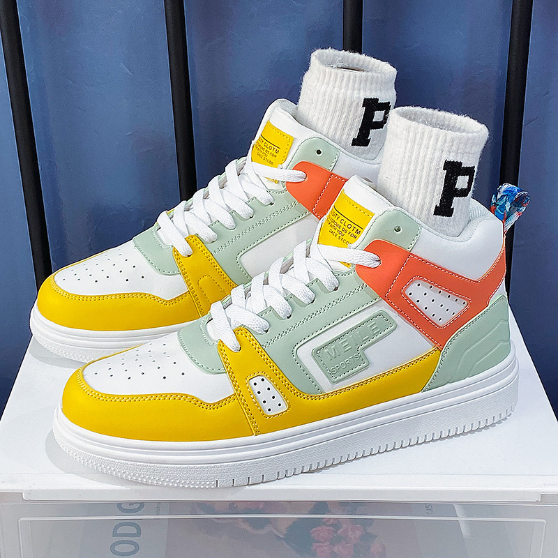 2022 m. rudens nauji vyriški aukštakulniai su raišteliais, spalvą derantys madingi sportiniai bateliai, laisvalaikio, storo pado, vieno sluoksnio viršutiniai drabužiai