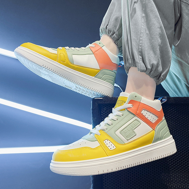 2022 m. rudens nauji vyriški aukštakulniai su raišteliais, spalvą derantys madingi sportiniai bateliai, laisvalaikio, storo pado, vieno sluoksnio viršutiniai drabužiai