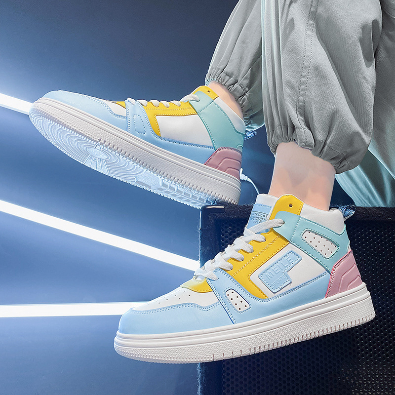 2022 m. rudens nauji vyriški aukštakulniai su raišteliais, spalvą derantys madingi sportiniai bateliai, laisvalaikio, storo pado, vieno sluoksnio viršutiniai drabužiai