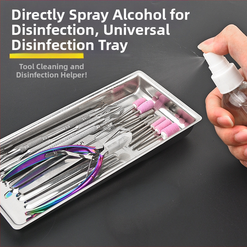 Spetsiaalne desinfitseerimisplaat küünetööriistadele. Paksendatud 304 roostevabast terasest, kõrge temperatuurikindel, korrosioonikindel, kaasaskantav küünetööriistade hoiustamine.