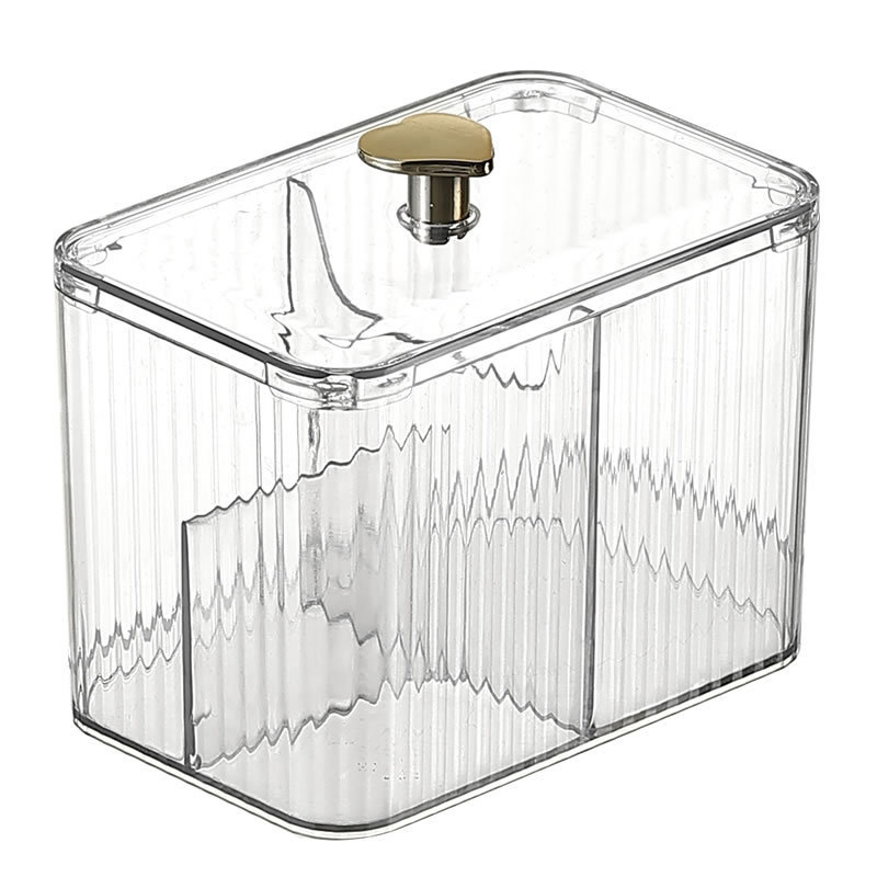 Kosmetikos laikymo dėžutė, vatos tamponėlis, kosmetinė vata, makiažo kiaušinis, kosmetinis šepetėlis, stalviršio laikymo vieta su dangčio skyriumi, permatoma apdailos dėžutė