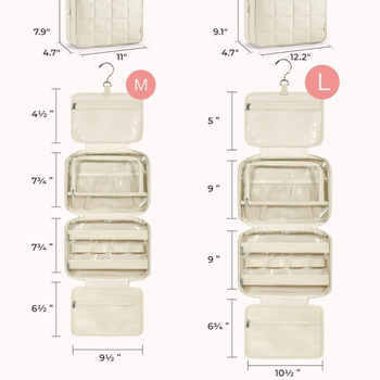 Paruošta kelioninė kosmetinė su papuošalų laikymo krepšiu, pakabinama kosmetinė, pūkuotas kosmetikos krepšys, kelioninis krepšys