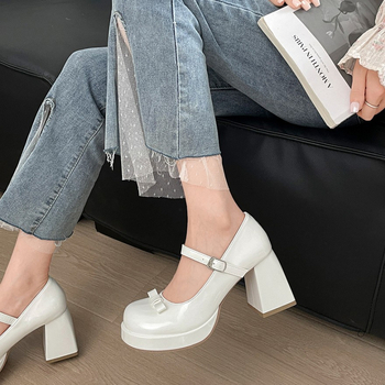 Κόκκινα ρετρό βρετανικού στιλ δερμάτινα παπούτσια με χοντρά ψηλοτάκουνα, γυναικεία ανοιξιάτικα παπούτσια 2025, ασορτί Mary Jane, μονόστρωτα παπούτσια