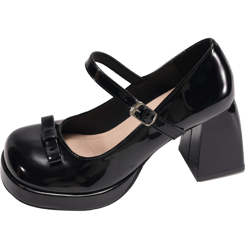 Κόκκινα ρετρό βρετανικού στιλ δερμάτινα παπούτσια με χοντρά ψηλοτάκουνα, γυναικεία ανοιξιάτικα παπούτσια 2025, ασορτί Mary Jane, μονόστρωτα παπούτσια