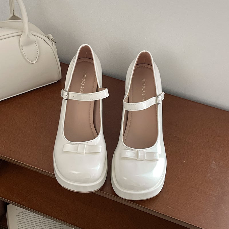 Κόκκινα ρετρό βρετανικού στιλ δερμάτινα παπούτσια με χοντρά ψηλοτάκουνα, γυναικεία ανοιξιάτικα παπούτσια 2025, ασορτί Mary Jane, μονόστρωτα παπούτσια