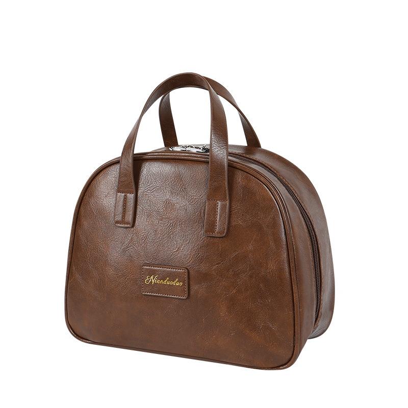 2025 Нова кожена ретро козметична чанта с голям капацитет, модна, висококачествена преносима чанта за съхранение на грижа за кожата