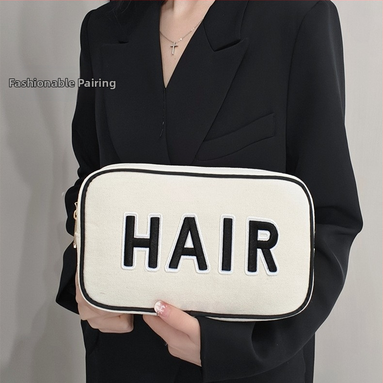 Jednoduchá kozmetická taška s vyšívanými písmenami, prenosná multifunkčná taška, veľkokapacitná taška na kozmetiku s rúžom, kabelka