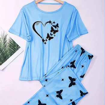 Ευρωπαϊκή και αμερικανική νέα πιτζάμα γυναικών καλοκαιρινό κοντομάνικο παντελόνι σέξι καρδιά casual κοστούμι εξαγωγής διασυνοριακό κοστούμι για το σπίτι