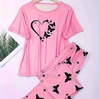 Ευρωπαϊκή και αμερικανική νέα πιτζάμα γυναικών καλοκαιρινό κοντομάνικο παντελόνι σέξι καρδιά casual κοστούμι εξαγωγής διασυνοριακό κοστούμι για το σπίτι