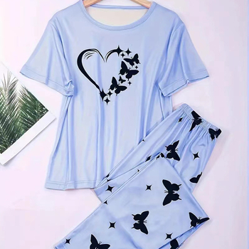 Ευρωπαϊκή και αμερικανική νέα πιτζάμα γυναικών καλοκαιρινό κοντομάνικο παντελόνι σέξι καρδιά casual κοστούμι εξαγωγής διασυνοριακό κοστούμι για το σπίτι