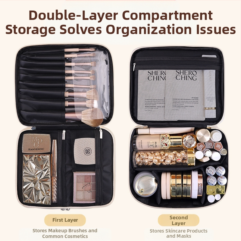 Prenosná dámska kozmetická taška s veľkou kapacitou, dvojvrstvová, štvordielna, z PU, pre ženy