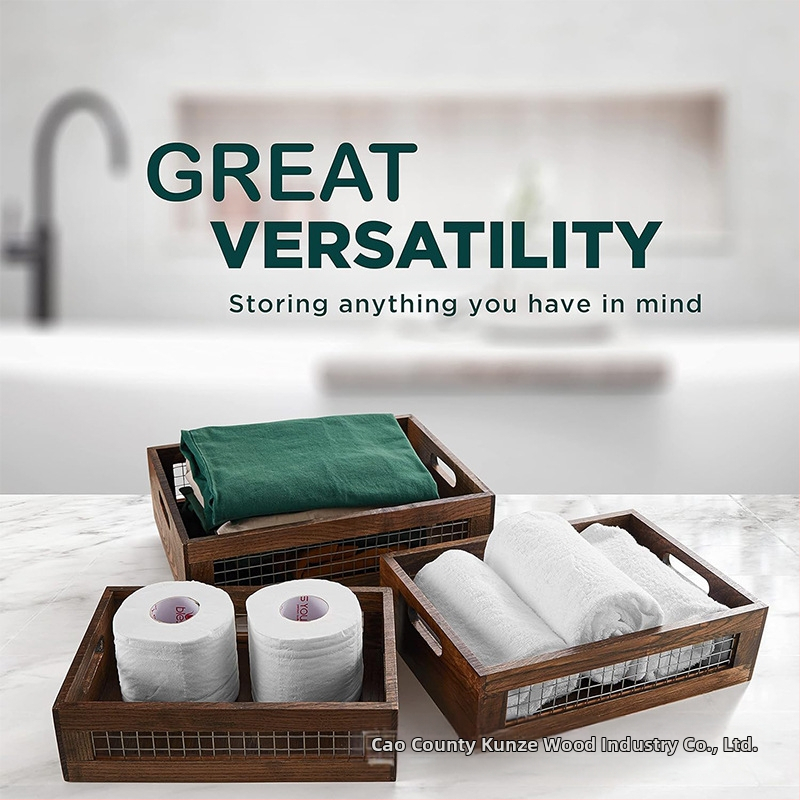 Úložný kôš do obývačky, železná sieťovina, dutá drevená úložná krabica do domácnosti, šijacia krabica do kuchyne, korenie na zeleninu