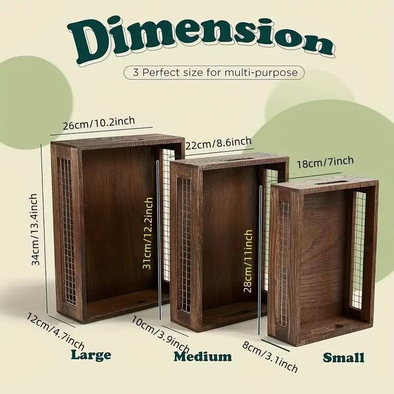 Кошница за съхранение в хол, желязна мрежеста куха дървена кутия за съхранение, кутия за шиене в домакинството, кутия за подправки и зеленчуци в кухнята