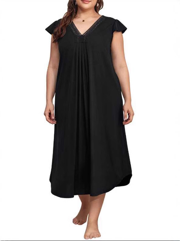 Zimska amazonska europska i američka ženska spavaćica s imitacijom pamuka, čipkastim šavovima, V-izrezom i dugim rukavima, duga haljina za kućnu odjeću za spavanje