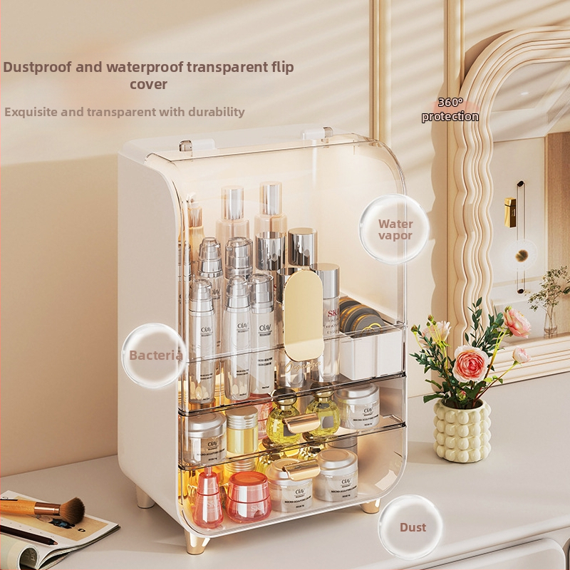 Toaletný stolík, kozmetický úložný box, domácnosť, prachotesný, veľkokapacitný úložný stojan na starostlivosť o pleť, priehľadná úložná skrinka na kozmetický box