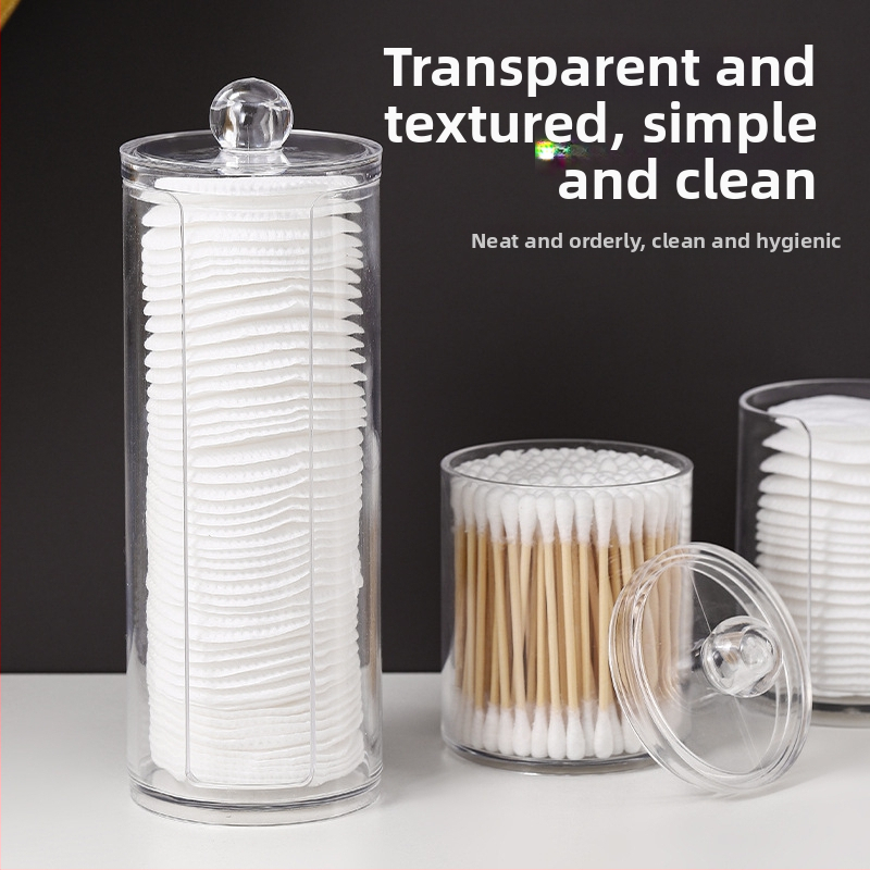 Dvojvrstvová okrúhla priehľadná úložná krabica na vatové tyčinky, domáca pracovná plocha, make-up, bavlnená krabica na špáradlá, veľká kapacita, kreatívne jednoduché vložky