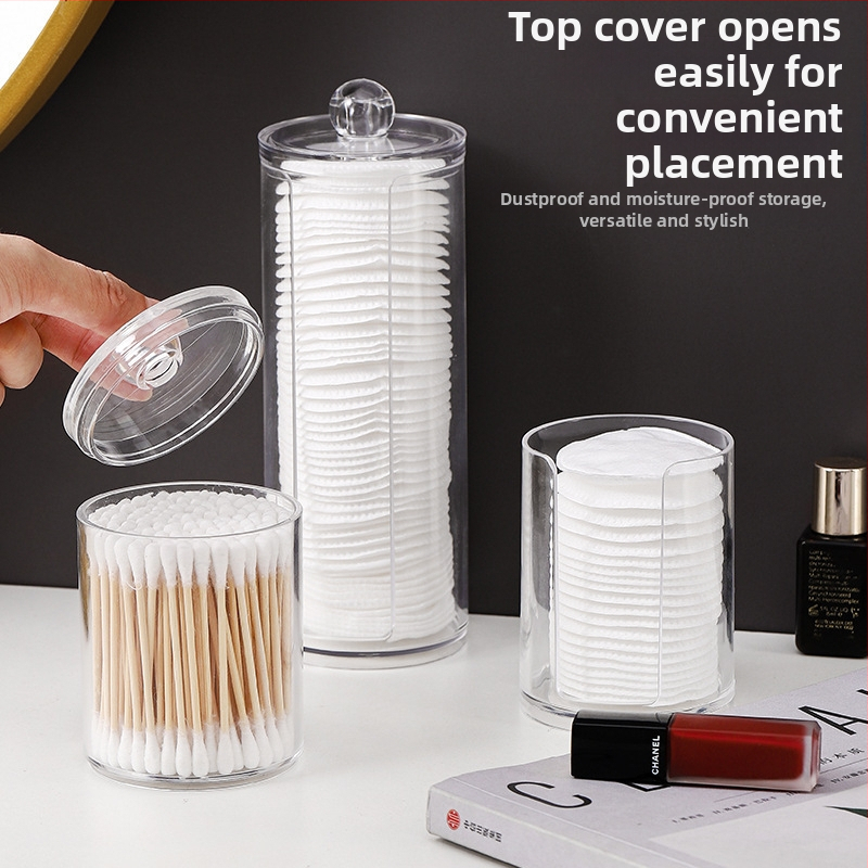 Dvojvrstvová okrúhla priehľadná úložná krabica na vatové tyčinky, domáca pracovná plocha, make-up, bavlnená krabica na špáradlá, veľká kapacita, kreatívne jednoduché vložky