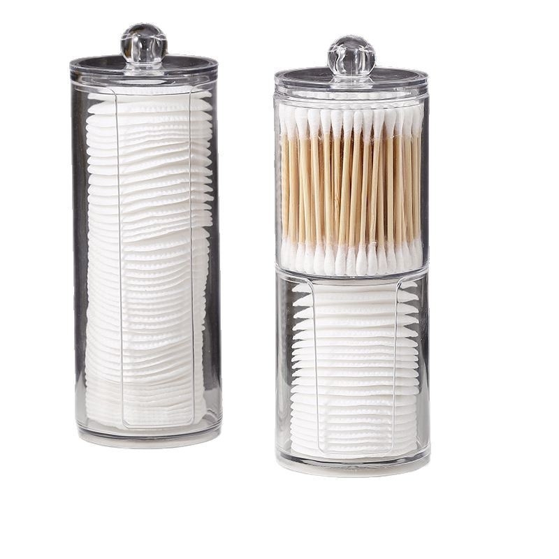 Dvisluoksnė apvali permatoma vatos tamponų laikymo dėžutė namams, darbalaukiui, makiažui, vatos dantų krapštuko dėžutė, didelė talpa, kūrybingi paprasti instrukcijų rinkiniai